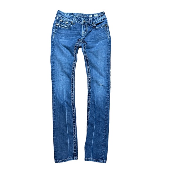 Women’s Y2K Miss Me Straight Blue Denim Punk Jeans Size 26